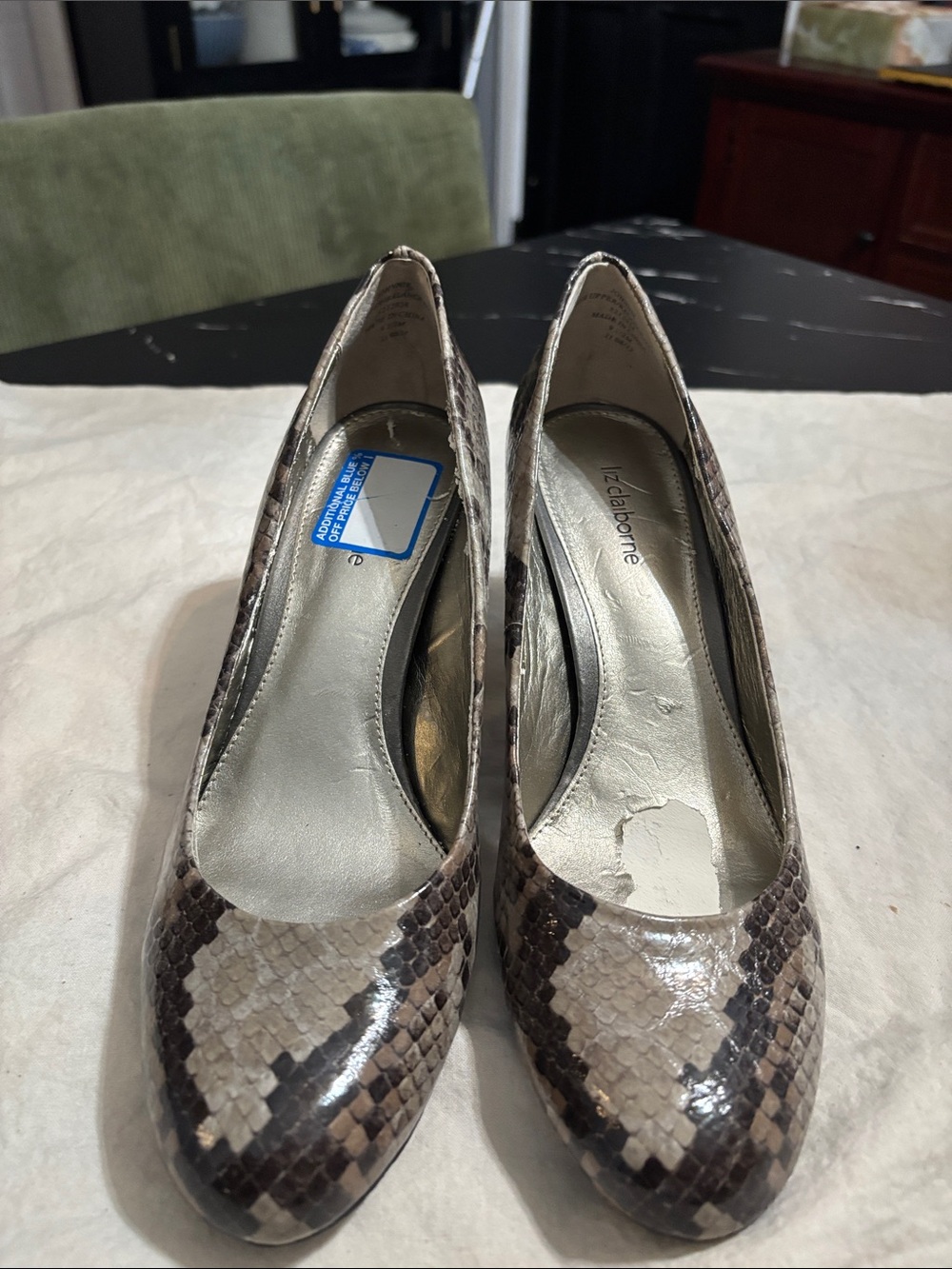 Liz Claiborne Neutral Snakeskin-Pattern Pumps